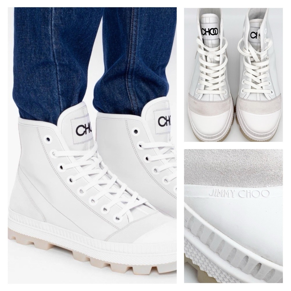Jimmy Choo‎ Mens Nord Sneaker Boot US 10 EU 43 White Leather Suede Chunky 90s